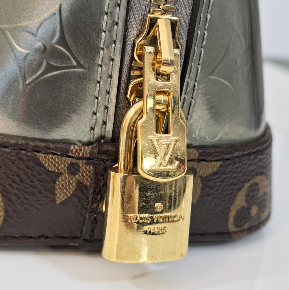 Louis Vuitton Alma BB Monogram Vernis Silver Embossed Yellow Crossbody Bag - Picture 14 of 16